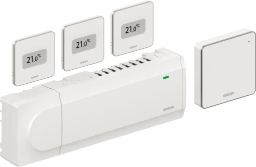 Uponor Smatrix Wave trådløs kontrolenhed med Pulse kommunikationsmodul og 3 termostater