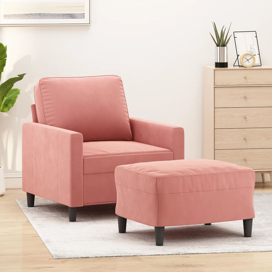 vidaXL sofastol med fodskammel 60 cm velour lyserød