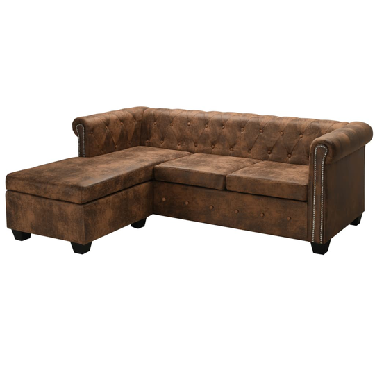 vidaXL L-formet chesterfieldsofa kunst-ruskindslæder brun