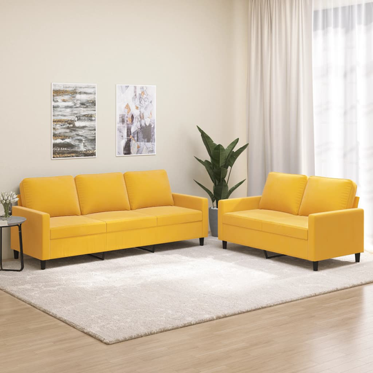 vidaXL sofasæt 2 dele med hynder velour gul