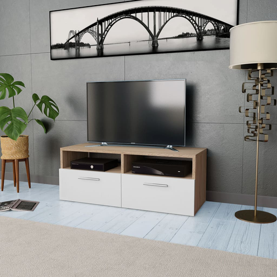 vidaXL TV-skab spånplade 95 x 35 x 36 cm egetræ og hvid