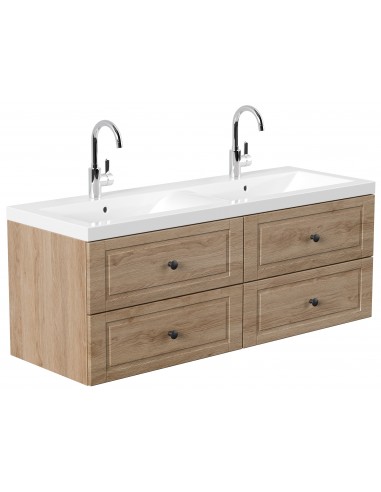 Aurelion Cottage dobbelt komplet badmiljø i mdf og mineralsten H56,5 x B143,4 cm - Sonoma eg
