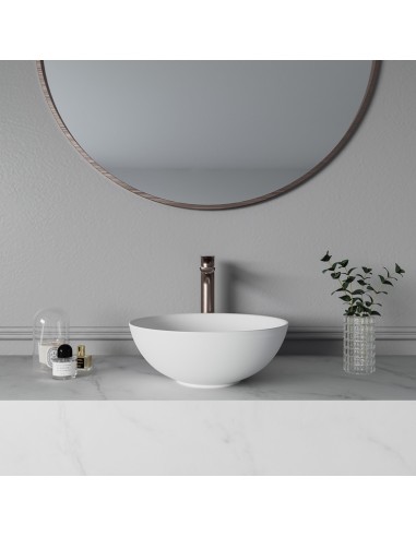 BELLO bordmonteret håndvask Ø40 cm solid surface - Skinnende hvid