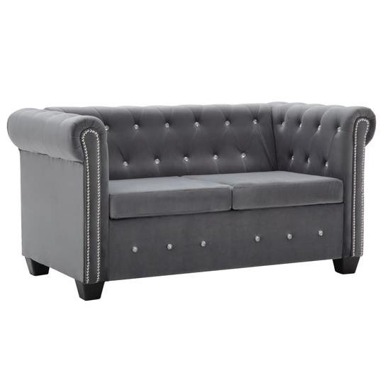 vidaXL 2-personers chesterfieldsofa fløjlsbeklædning 146 x 75 x 72 grå