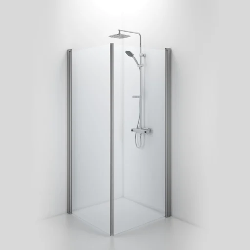 Ifö Space Brusehjørne 80 x 80 cm, klart glas/alu profil, m/håndtagsprofil