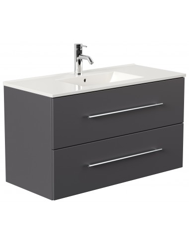 Homeline komplet badmiljø i mdf og mineralsten H54 x B100 cm - Antracit højglans