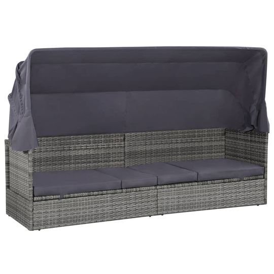 vidaXL solseng med baldakin brun 205 x 62 cm polyrattan
