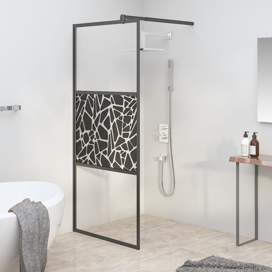 vidaXL brusevæg 90x195 cm sikkerhedsglas med stendesign sort
