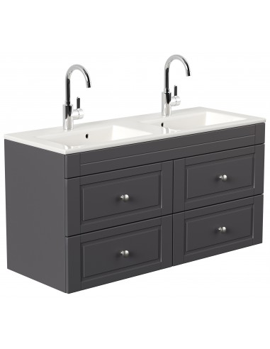 Argos Cottage dobbelt komplet badmiljø i mdf og mineralsten H60 x B120 cm - Antracit højglans