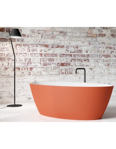 SPACE fritstående badekar 180 x 85 cm solid surface - Mat hvid/Sandsten