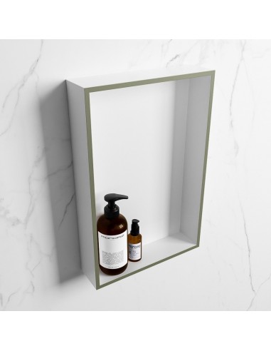 EASY hylde til badeværelset 44,5 x 29,5 cm Solid surface - Talkum/Armygrøn