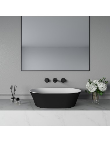 FIORI bordmonteret håndvask 64 x 40 cm solid surface - Sort/Satineret mat hvid