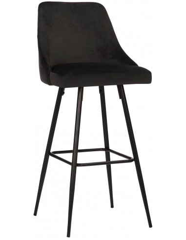 Barstol i metal og velour H108 cm - Sort/Sort