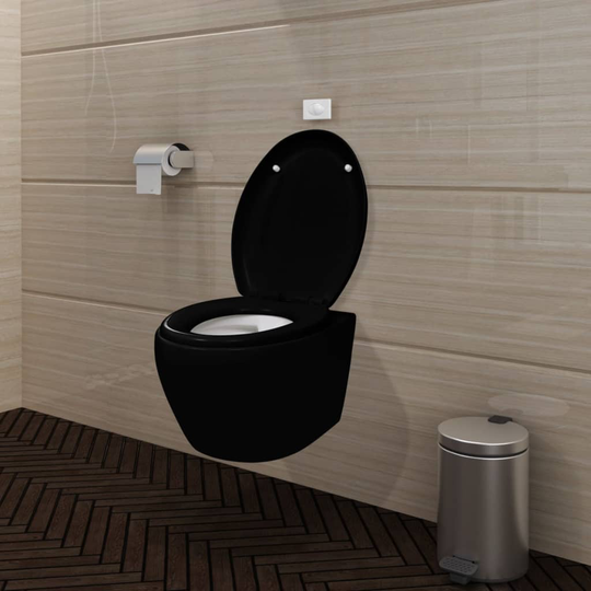 Væghængt toilet m. automatisk soft-close og skylletank Sort