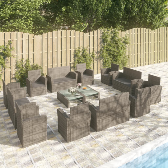 vidaXL loungesæt til haven 16 dele med hynder polyrattan grå