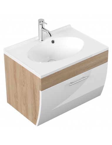 Komplet badmiljø i mdf og mineralsten H51 x B70 cm - Sonoma eg/Hvid højglans