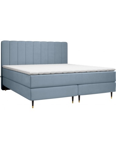 Kobbe kontinentalseng med sengegavl 140 x 200 cm med 7 komfortzoner - Sort/Guld/Blågrå
