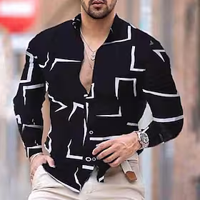 Herre Skjorte Grafisk skjorte Geometri Klassisk krave Rød Navyblå Hvid Sort Andre tryk Gade Afslappet Langærmet Trykt mønster Tøj Mode Designer Forretning Afsl