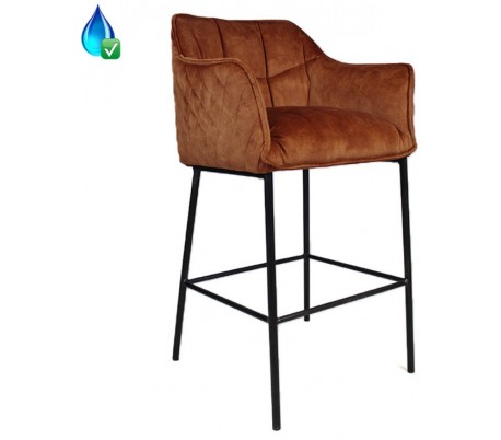 Jayron Barstol i velour H110 cm - Sort/Kobber