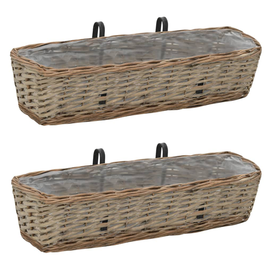 vidaXL plantekasse til balkonen 2 stk. kurveflet med PE-foring 60 cm