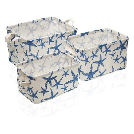 Kurvesæt Versa Blue Sea Polyester Tekstil Fusion (25 x 22 x 35 cm) (3 Dele)