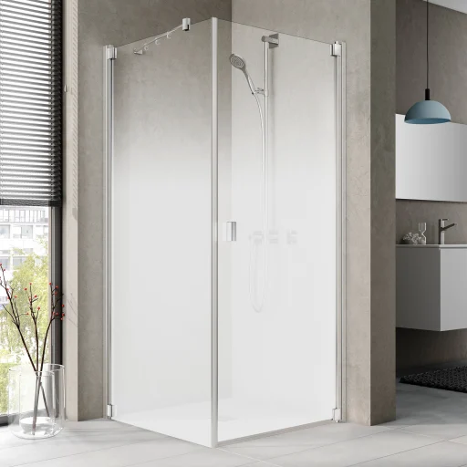 Kermi Raya 1KR brusedør 100x200 cm, højrevendt, til fast væg eller med 1KL dør, klart glas/160 cm frostet glas