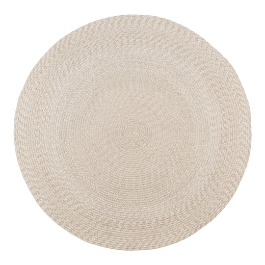 Rundt flettet tæppe i sand - lavet af 100% genanvendt plastik Ø180 cm - 3981310
