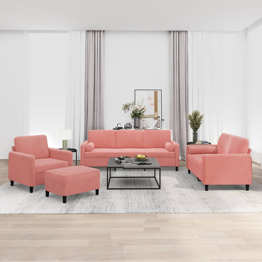 vidaXL sofasæt 4 dele med pyntepuder og hynder velour lyserød