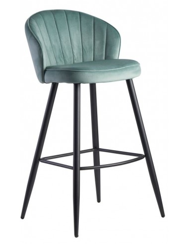 Barstol i metal og velour H102,5 cm - Sort/Grøn