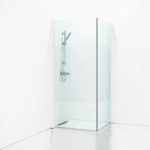 Svedbergs Skoga Brusehjørne 90 x 90 cm, halv frostet glas/mathvid, m/knopgreb