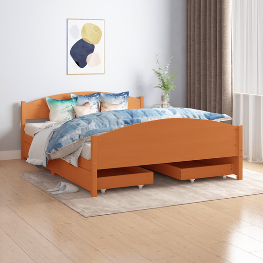 vidaXL sengeramme med 4 skuffer 160x200 cm massivt fyrretræ gyldenbrun