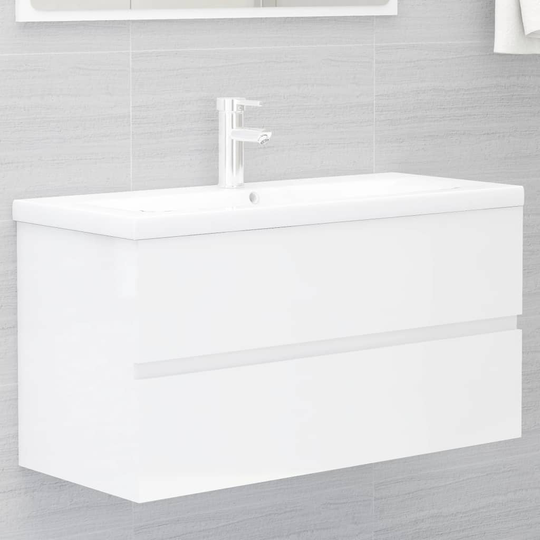 vidaXL vaskeskab 90x38,5x45 cm spånplade hvid højglans