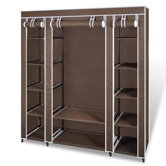 vidaXL stofklædeskab med rum og stænger 45 x 150 x176 cm brun