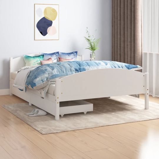 vidaXL sengeramme med 2 skuffer 140x200 cm massivt fyrretræ hvid