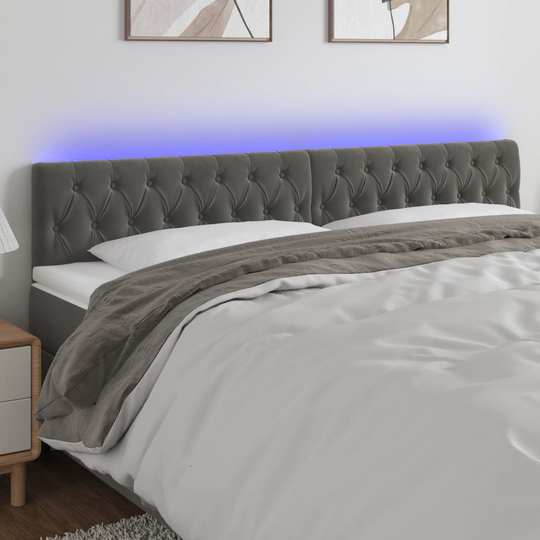 vidaXL sengegavl med LED-lys 180x7x78/88 cm velour mørkegrå