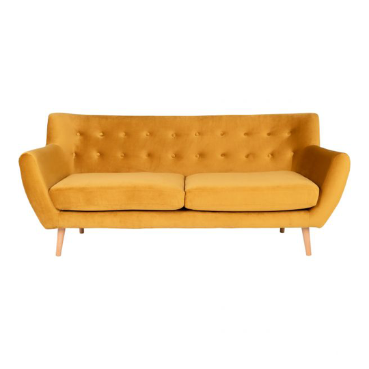Sofa 3 Personers sofa i sennepsgul velour med træben HN1004 - 1301535