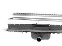 Purus Line afløbsrende - 1000x100 mm - komplet sampak med Ø50 mm afløbsskål med vandret udløb & vandlås samt ramme/rist