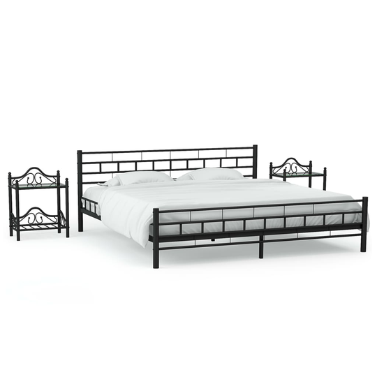 vidaXL sengestel med 2 natborde sort 180 x 200 cm metal