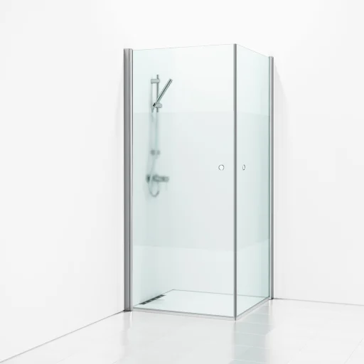 Svedbergs Skoga Brusehjørne 80 x 80 cm, halv frostet glas/blank alu, m/hulgreb