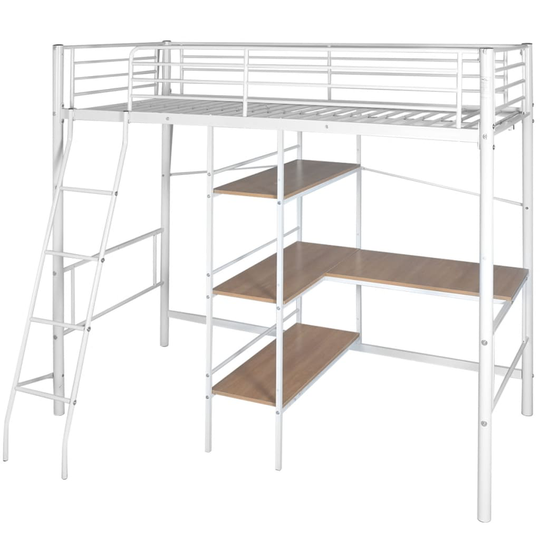 vidaXL loftseng med skrivebord hvid og brun metal 90 x 200 cm