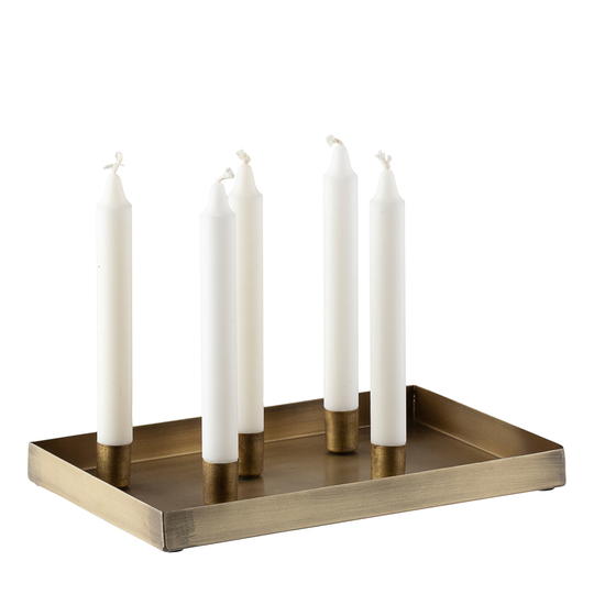 SINNERUP Firkantet bakke m. lysholdere (ANTIK MESSING, ONESIZE)
