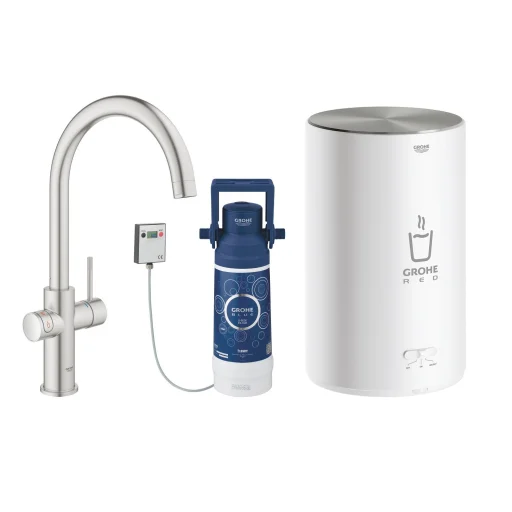 Grohe Red Duo køkkenarmatur m/ C-tud & 3 liters kedel, rustfrit stål