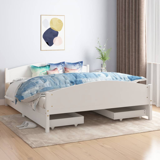 vidaXL sengeramme med 4 skuffer 160x200 cm massivt fyrretræ hvid