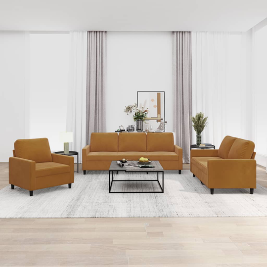 vidaXL sofasæt 3 dele med hynder velour brun