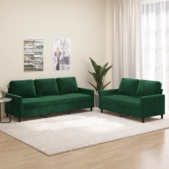 vidaXL sofasæt 2 dele med hynder velour mørkegrøn