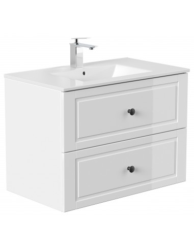 Homeline Cottage komplet badmiljø i mdf og mineralsten H61 x B81 cm - Hvid højglans