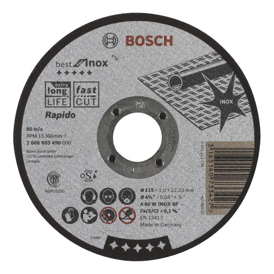 Bosch Skæreskive A60w Inox 115x1mm Lige - 2608603490