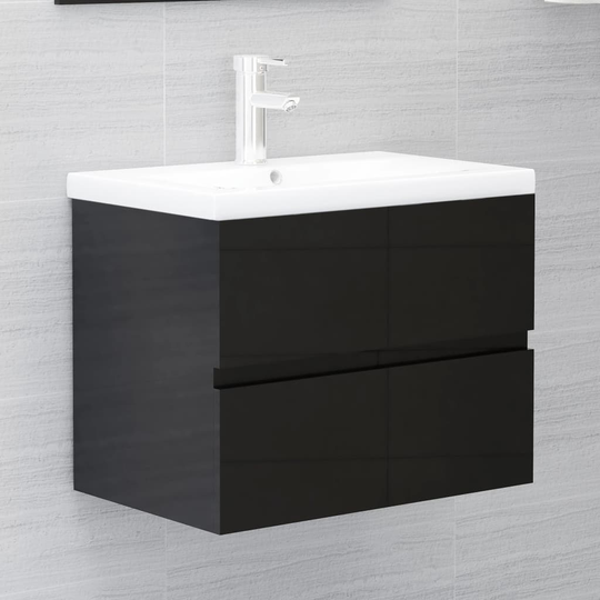 vidaXL vaskeskab 60x38,5x45 cm spånplade sort højglans
