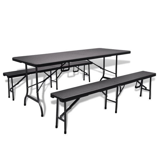vidaXL havebord 2 bænke HDPE sort rattanlook