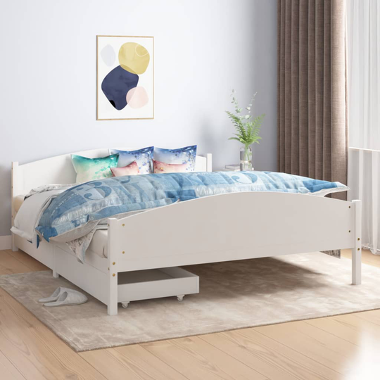 vidaXL sengeramme med 4 skuffer 140x200 cm massivt fyrretræ hvid